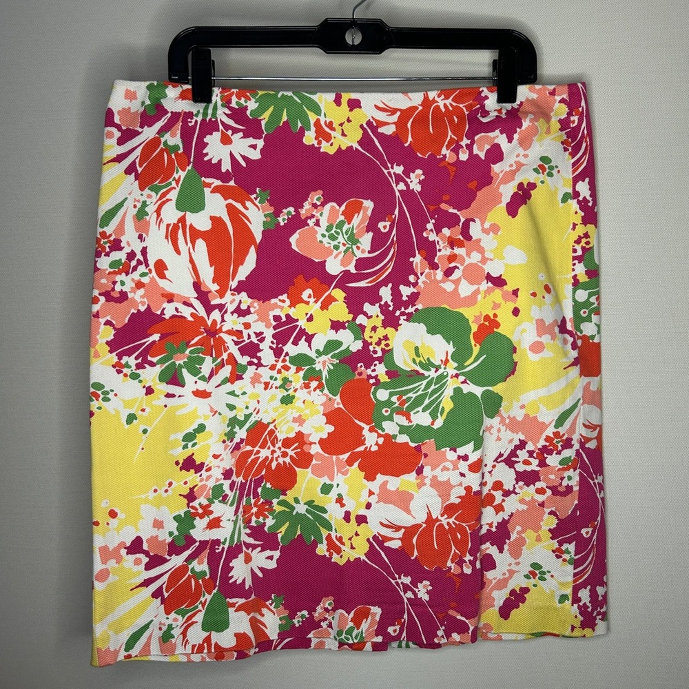 Talbots Petites Colorful Tropical Floral A-Line Skirt Women‎ 16P Cotton Blend